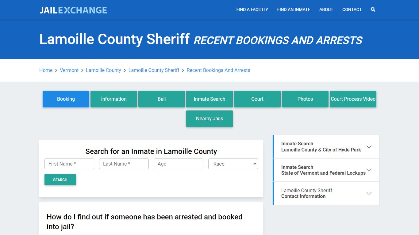 Lamoille County Sheriff Recent Bookings And Arrests - Jail Exchange